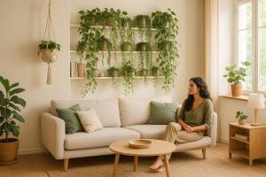 Plantas colgantes para estanterías y esquinas con estilo